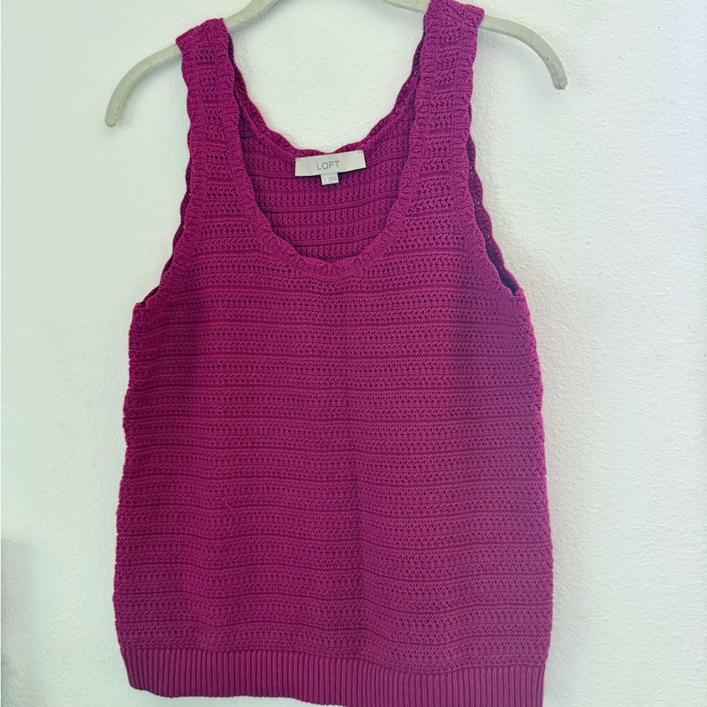 LOFT Fuschia Scalloped Sweater Tank